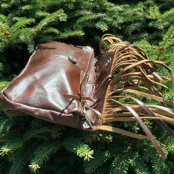 Western Boho Leather Fringe Silver Concho Clutch Handbag - Picture 7 of 10